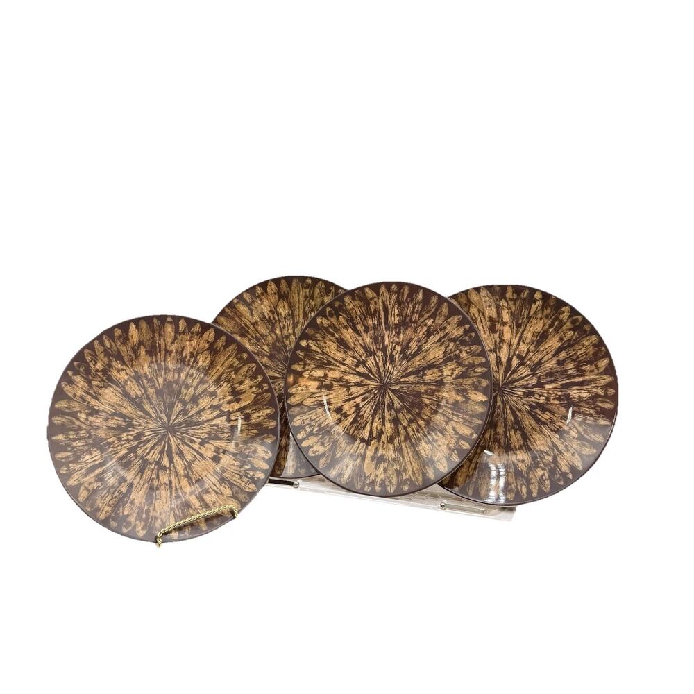 4 - Precidio Melamine Salad Sandwich Plates 8.5" D‎ Brown Sunburst Retro Vintage